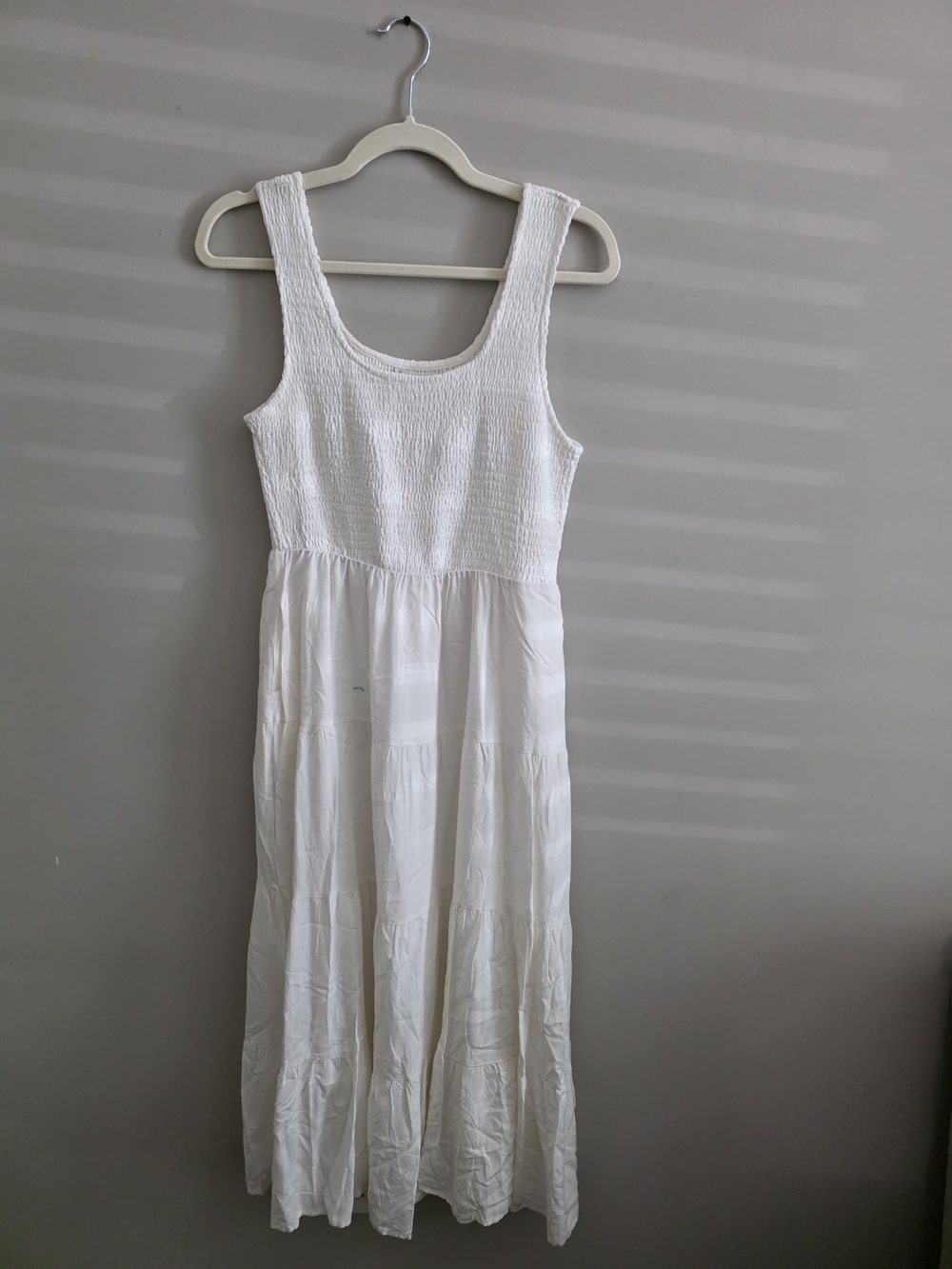 White Sleeveless Smocked Bodice Maxi Dress